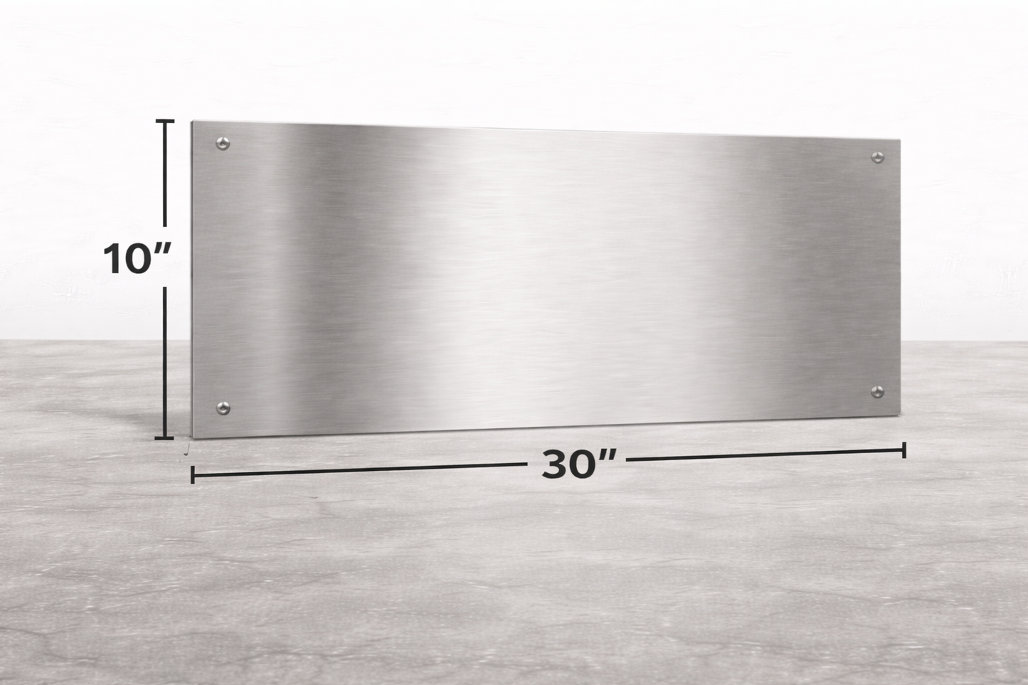 Stainless steel panel with dimensions on a light gray background