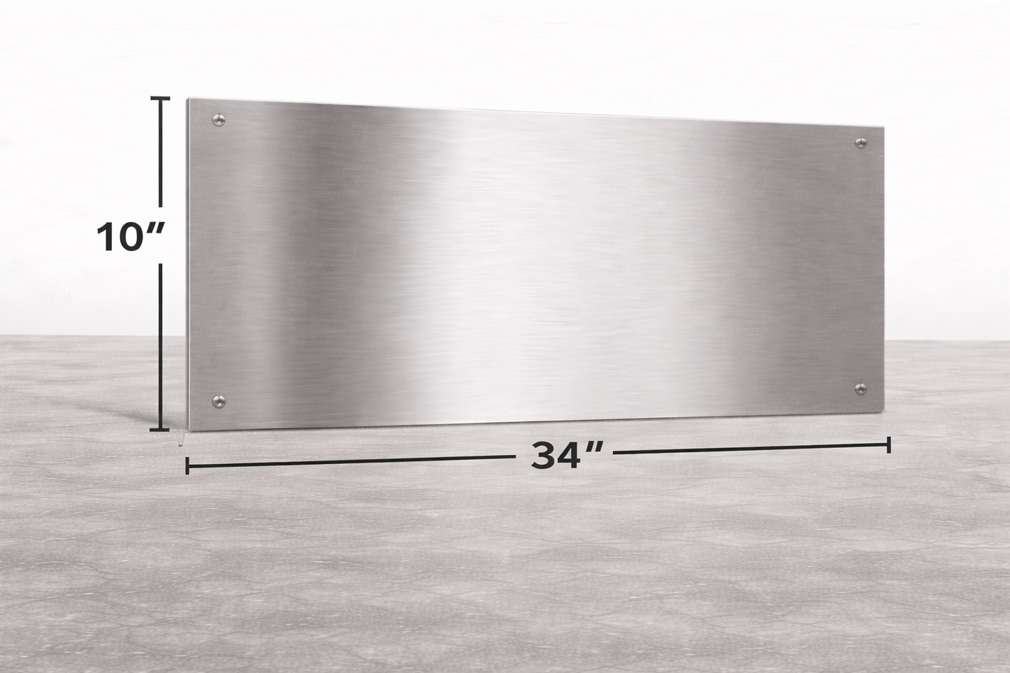 Stainless steel panel with dimensions on a gray background