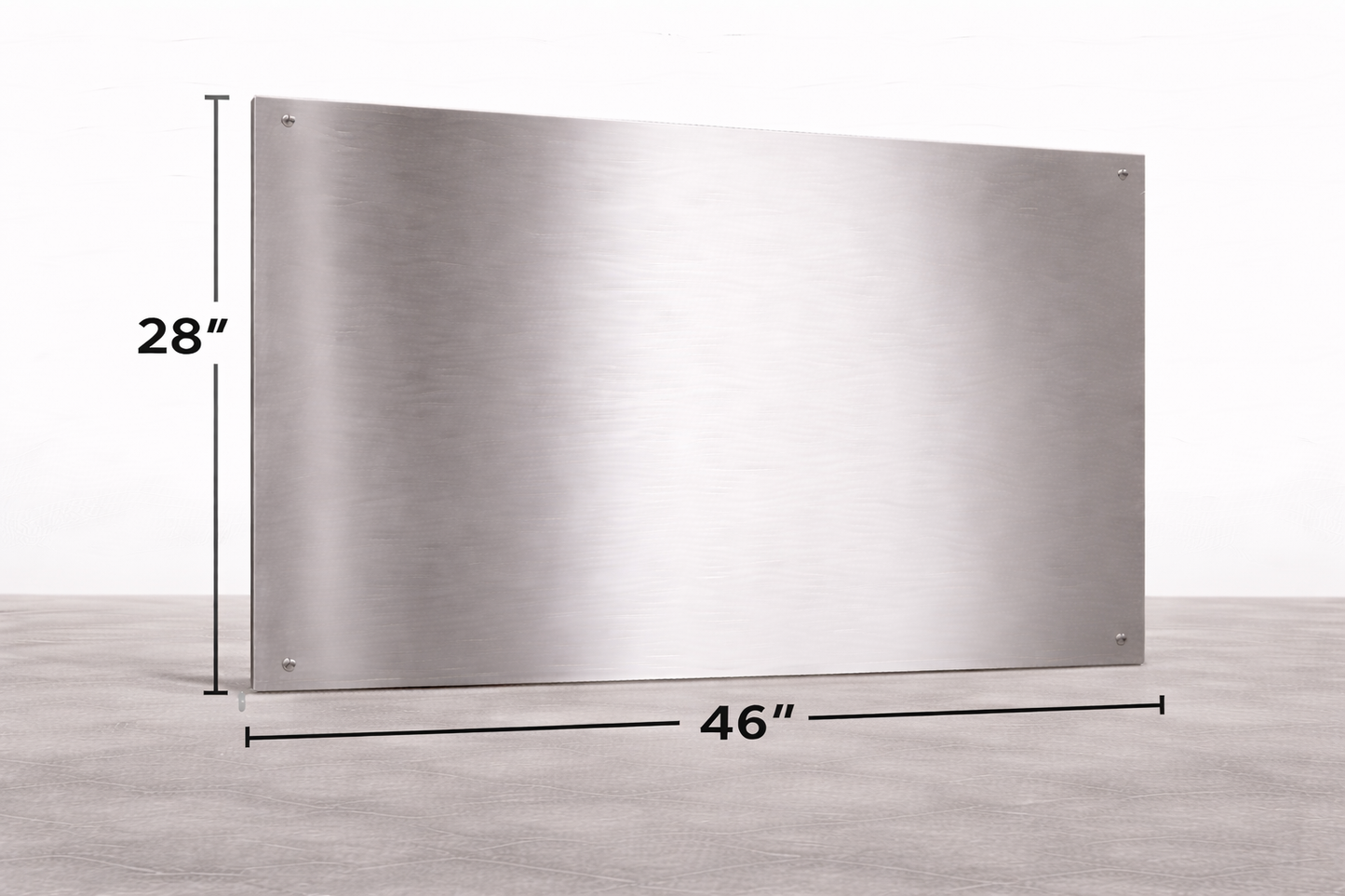 Stainless steel range hood with dimensions labeled on a white background