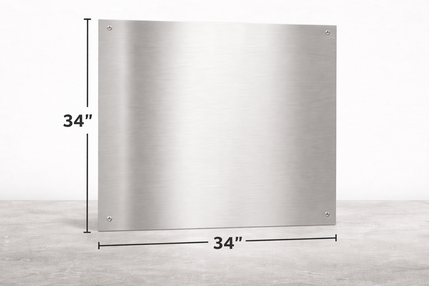 Stainless steel range hood with dimensions labeled on a white background