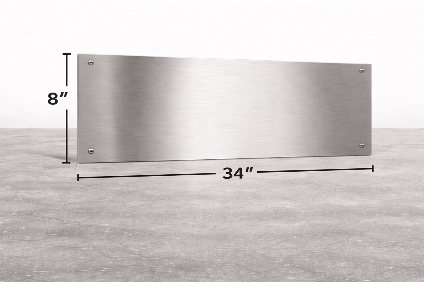 Stainless steel panel with dimensions on a light gray background