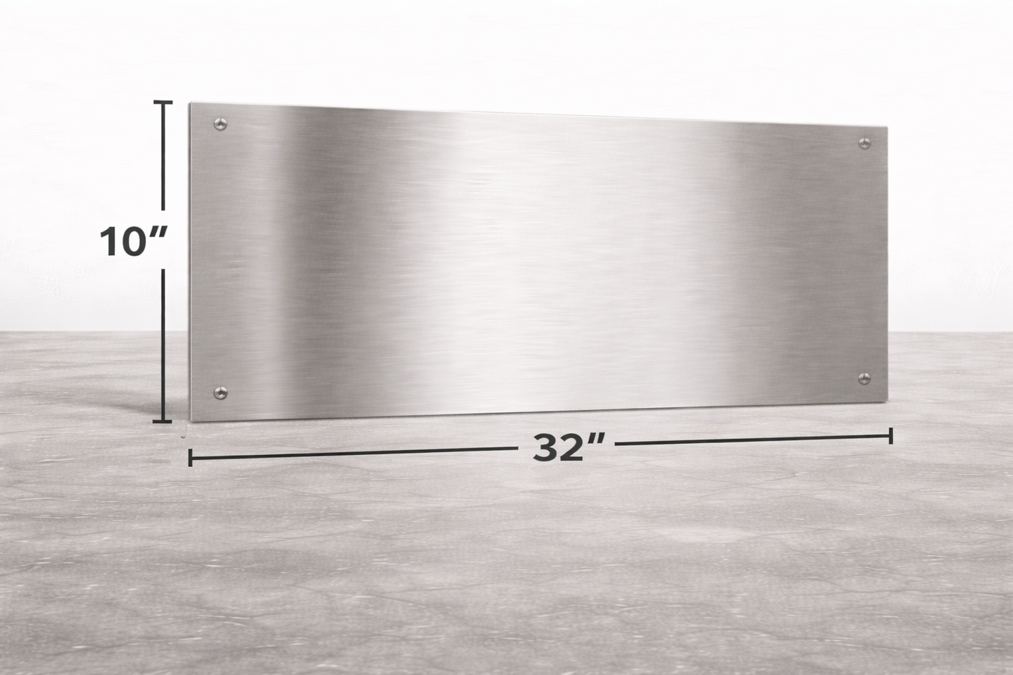 Stainless steel panel with dimensions on a light gray background