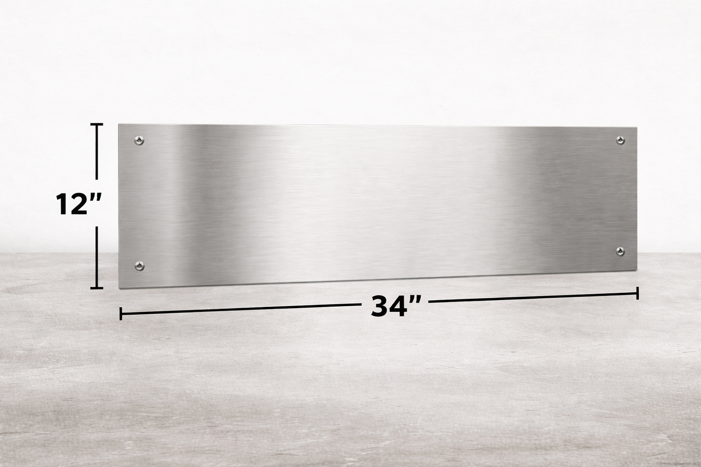 Stainless steel panel with dimensions labeled on a light gray background