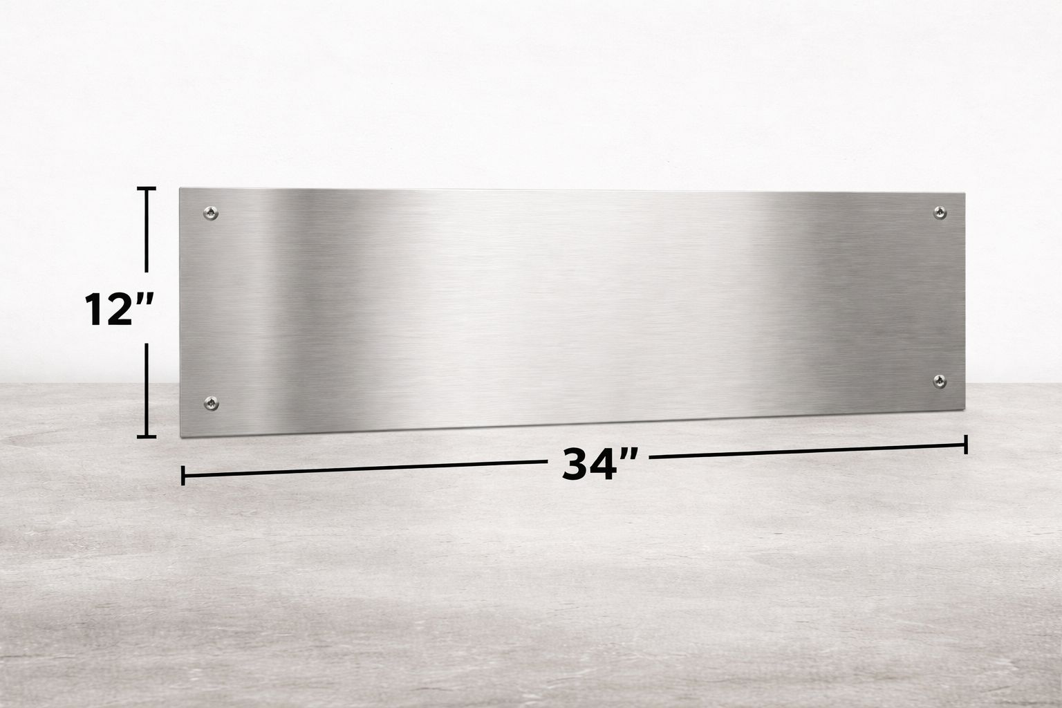 Stainless steel panel with dimensions labeled on a light gray background