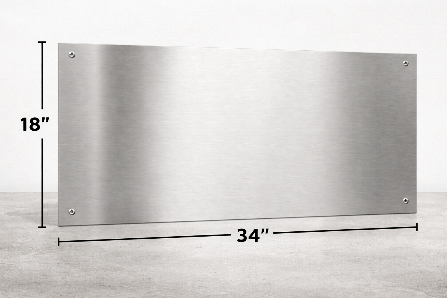 Stainless steel panel with dimensions on a light gray background