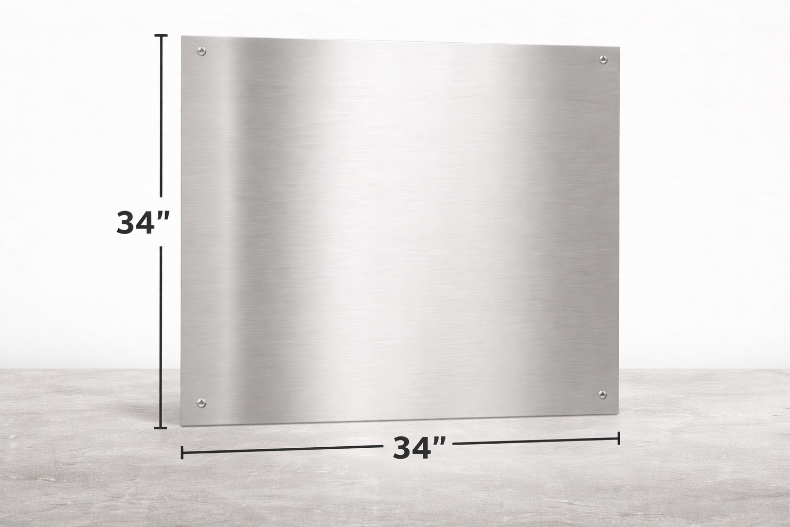 Stainless steel range hood with dimensions labeled on a white background