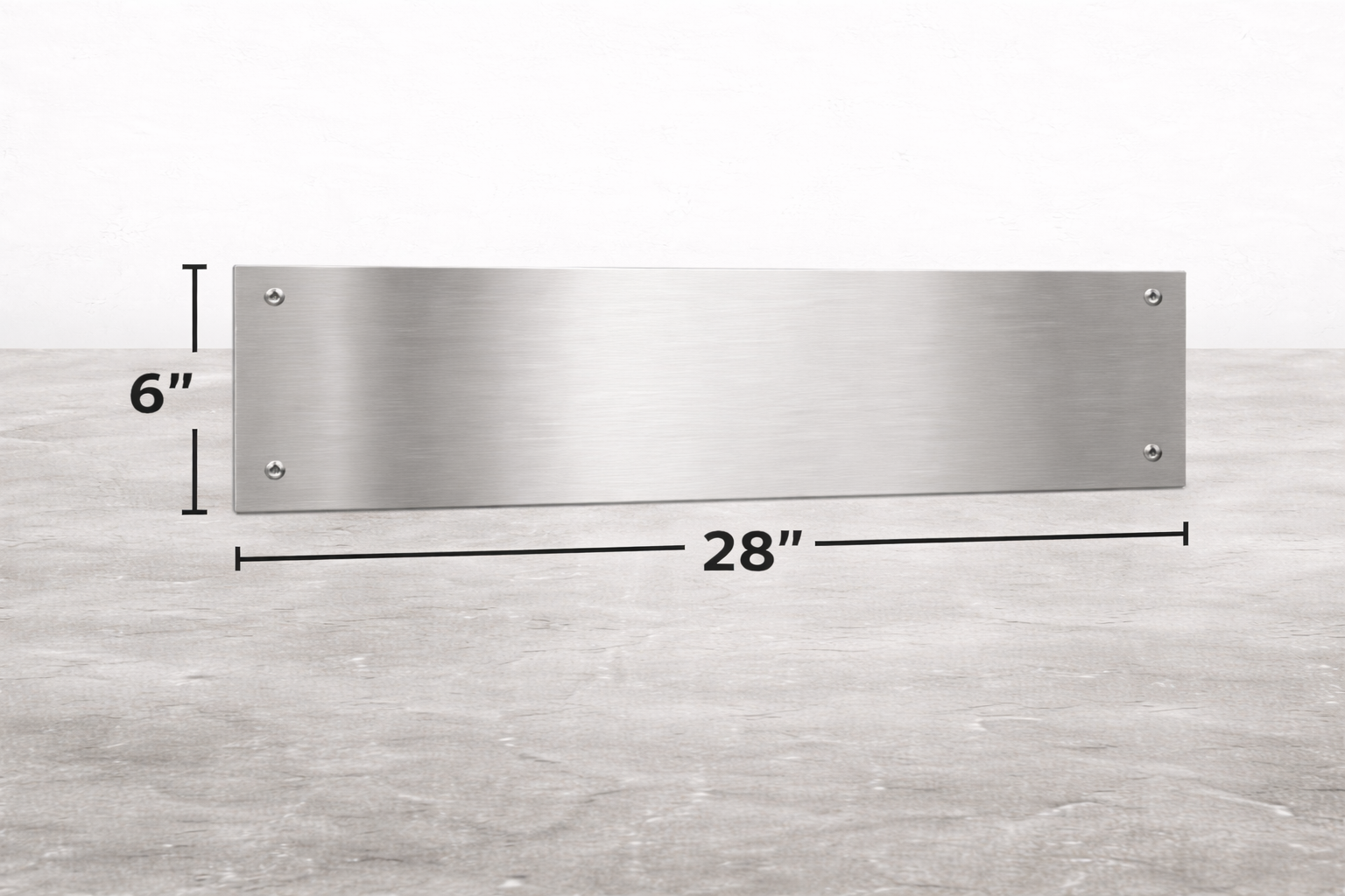 Stainless steel panel with dimensions on a light gray background