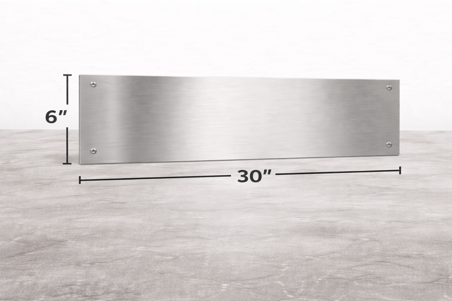 Stainless steel panel with dimensions on a light gray background