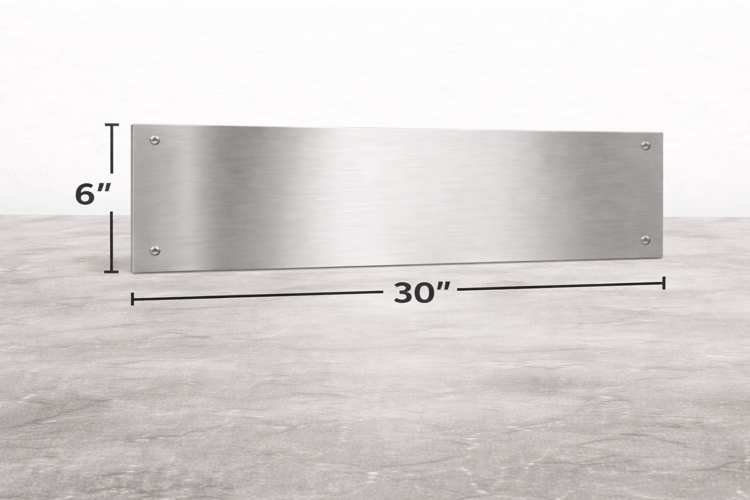 Stainless steel panel with dimensions on a light gray background