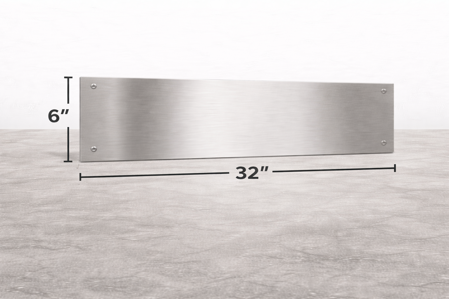 Stainless steel panel with dimensions on a light gray background