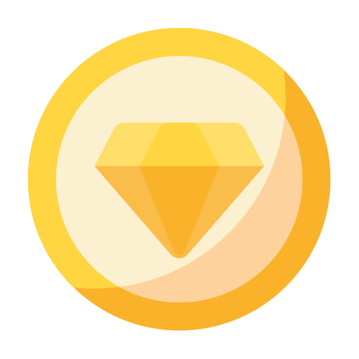 Diamond icon with a yellow circle on a white background